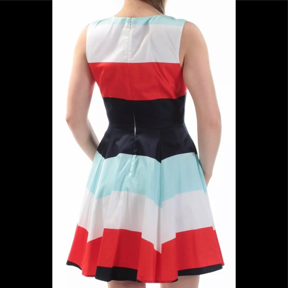 MAISON JULES Red Blue Striped Fit&Flare Dress NWT - Picture 2 of 3